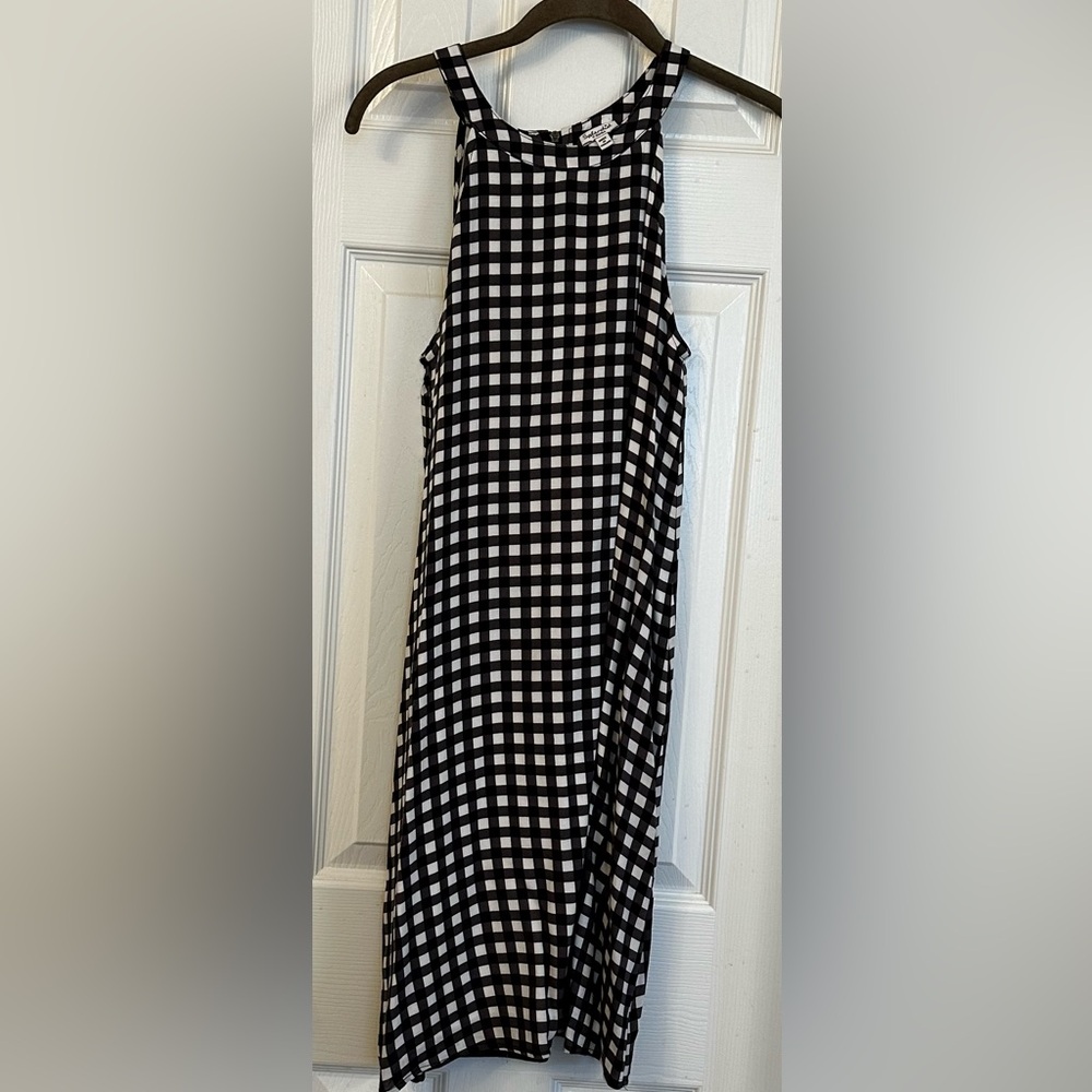 Great for picnics! Splendid XS dark blue gingham A-line dress.
